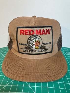 Vintage Red Man Chewing Tobacco Golden Blend Corduroy Trucker Hat